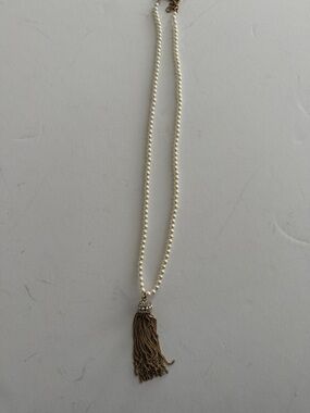 J. Crew Factory Cream Pearl Necklace with Gold Tassel